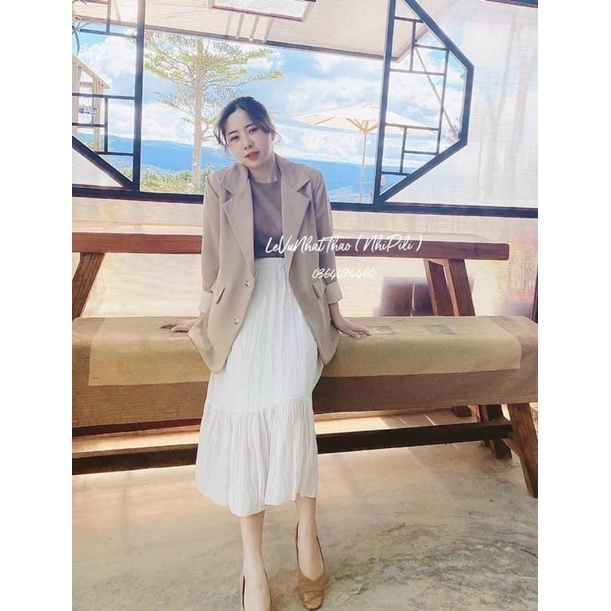 Áo blazer  Áo vest cổ bẻ dài tay dành cho nữ phong cách Hàn Quốc Ulzzang màu ĐEN BE