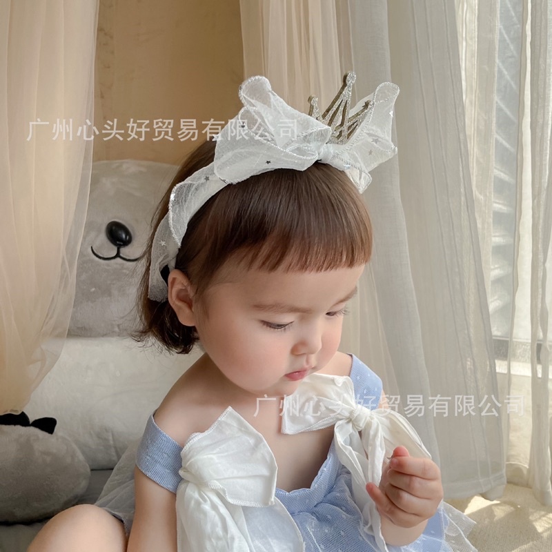 Bờm tóc voan vương miện công chúa phong cách Hàn Quốc đáng yêu cho bé