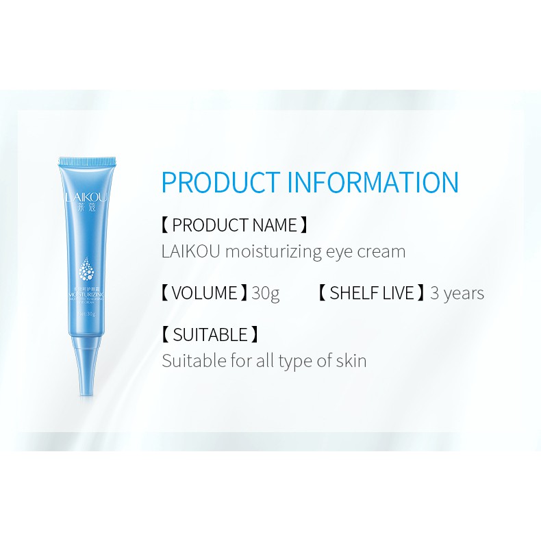 Kem dưỡng da mắt LAIKOU axit hyaluronic dạng gel chống nếp nhăn chống lão hóa làm mờ quầng thâm dưỡng ẩm 30g