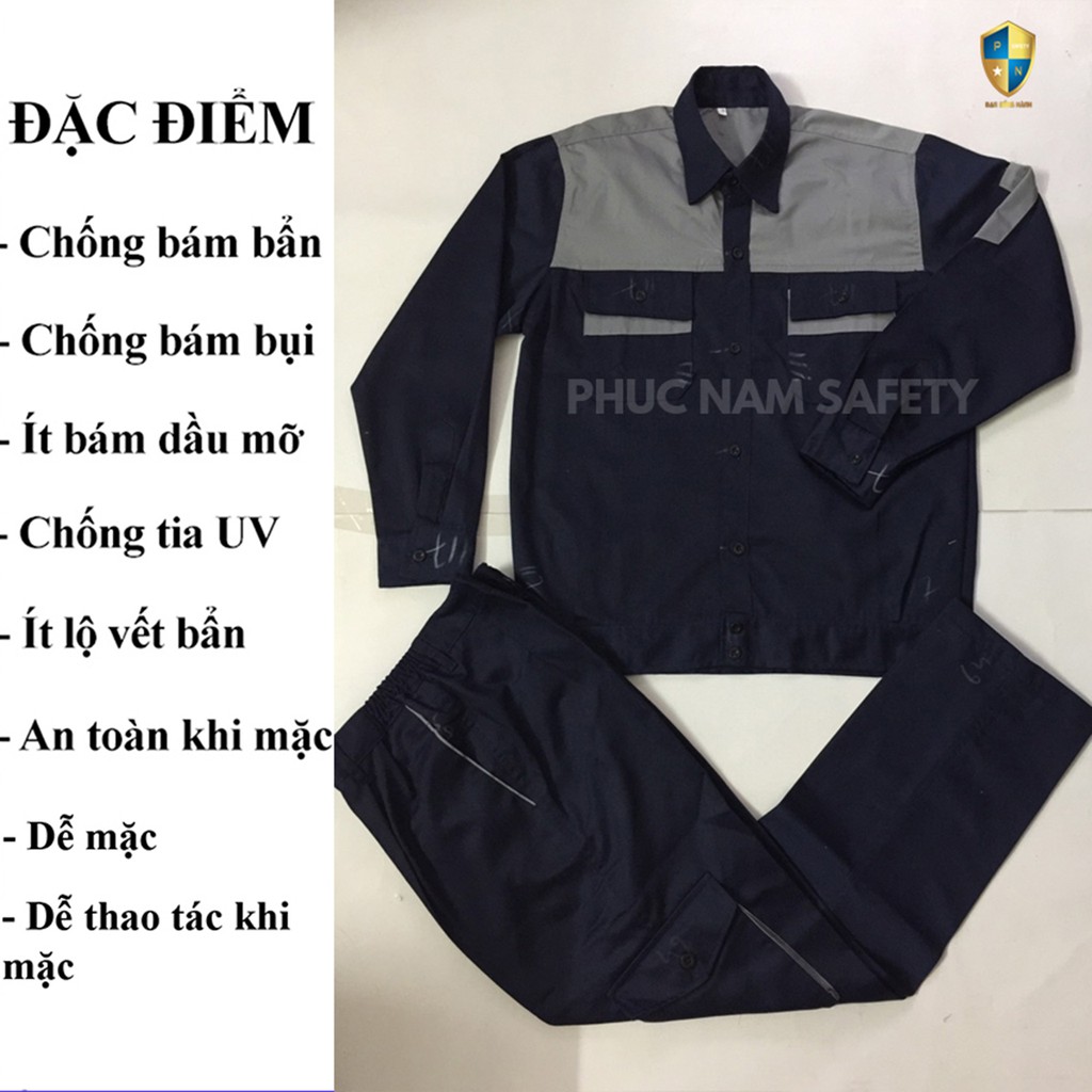 Bộ quần áo bảo hộ lao động màu tím than phối ghi đậm PN-31,quần áo bảo hộ lao động vải Kaki, BHLĐ PHúc Nam