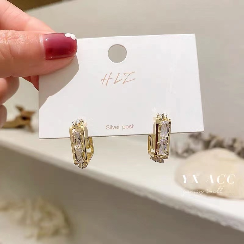 Bông Tai Hình Vuông Đính Đá Zircon Thời Trang Hàn Quốc Cho Nữ