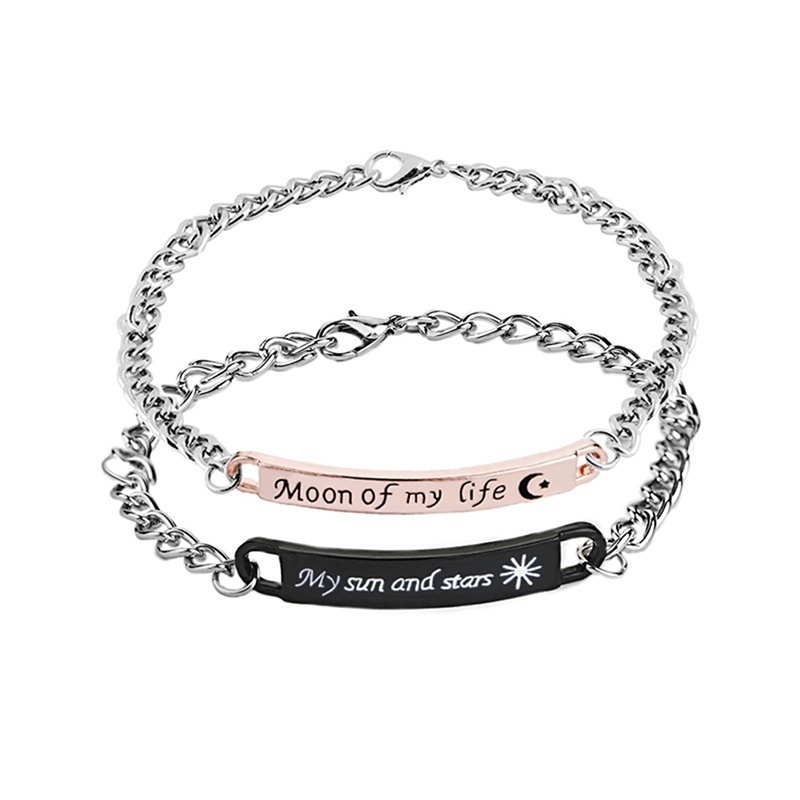 Metal Alloy "My Sun and Stars" &"Moon of My Life" CZ Stone Couple Bracelets