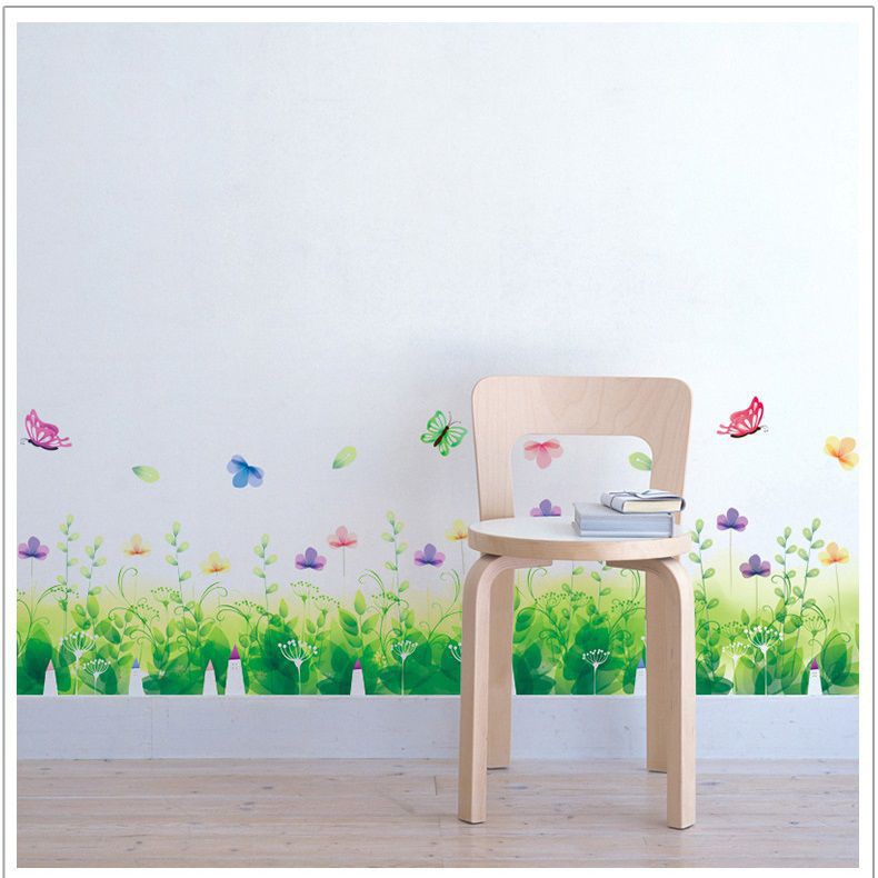 Decal dán Chân tường hoa cỏ xanh 2 - PVC vinyl dài 137 cm - decalhcm