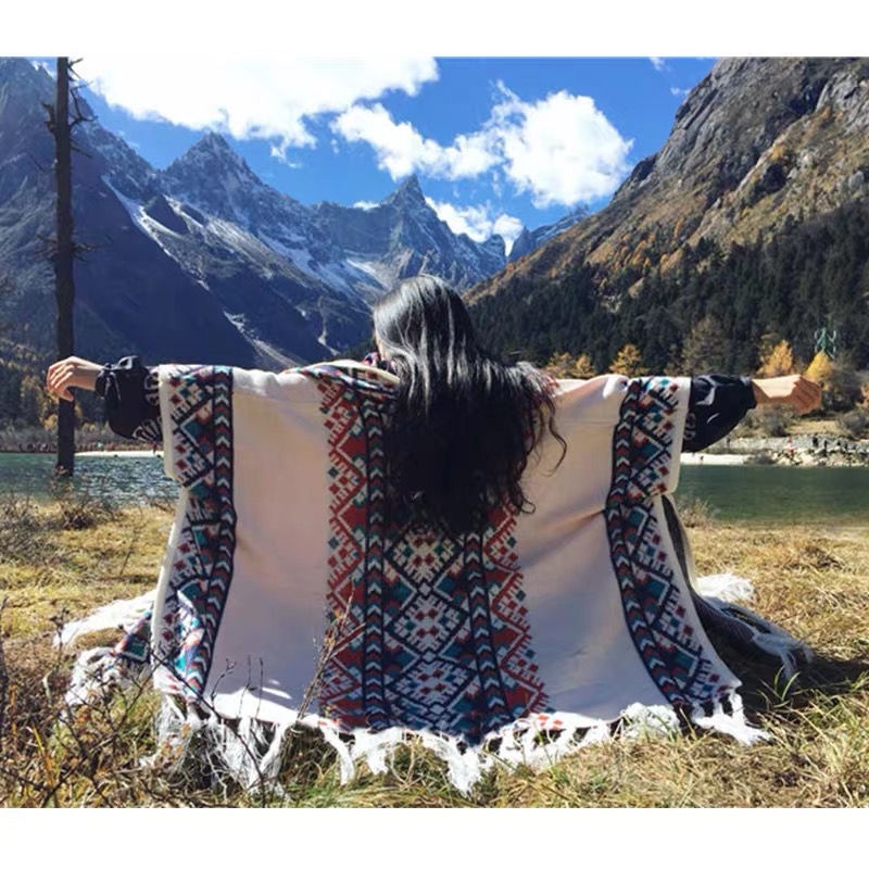 [spot] Áo choàng dệt kim phối tua rua dày phong cách dân tộc Qinghai Yunan Lijiang thời trang thu đông cho nữ
 | BigBuy360 - bigbuy360.vn