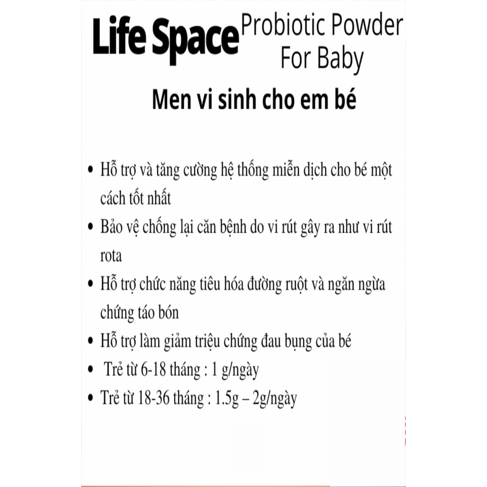 Men vi sinh Úc Life Space Baby - Probiotic Powder for baby cho bé 6 tháng – 3 tuổi - Nội địa Úc