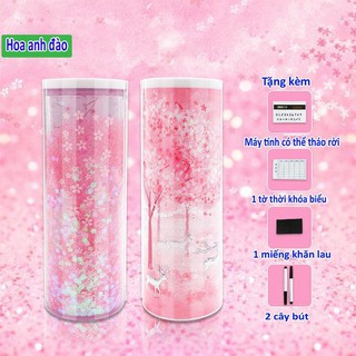 Hộp bút đa năng có kim tuyến (kèm máy tính+ gương soi+ bảng trắng nhỏ+ 2 chiếc bút viết bảng trắng )