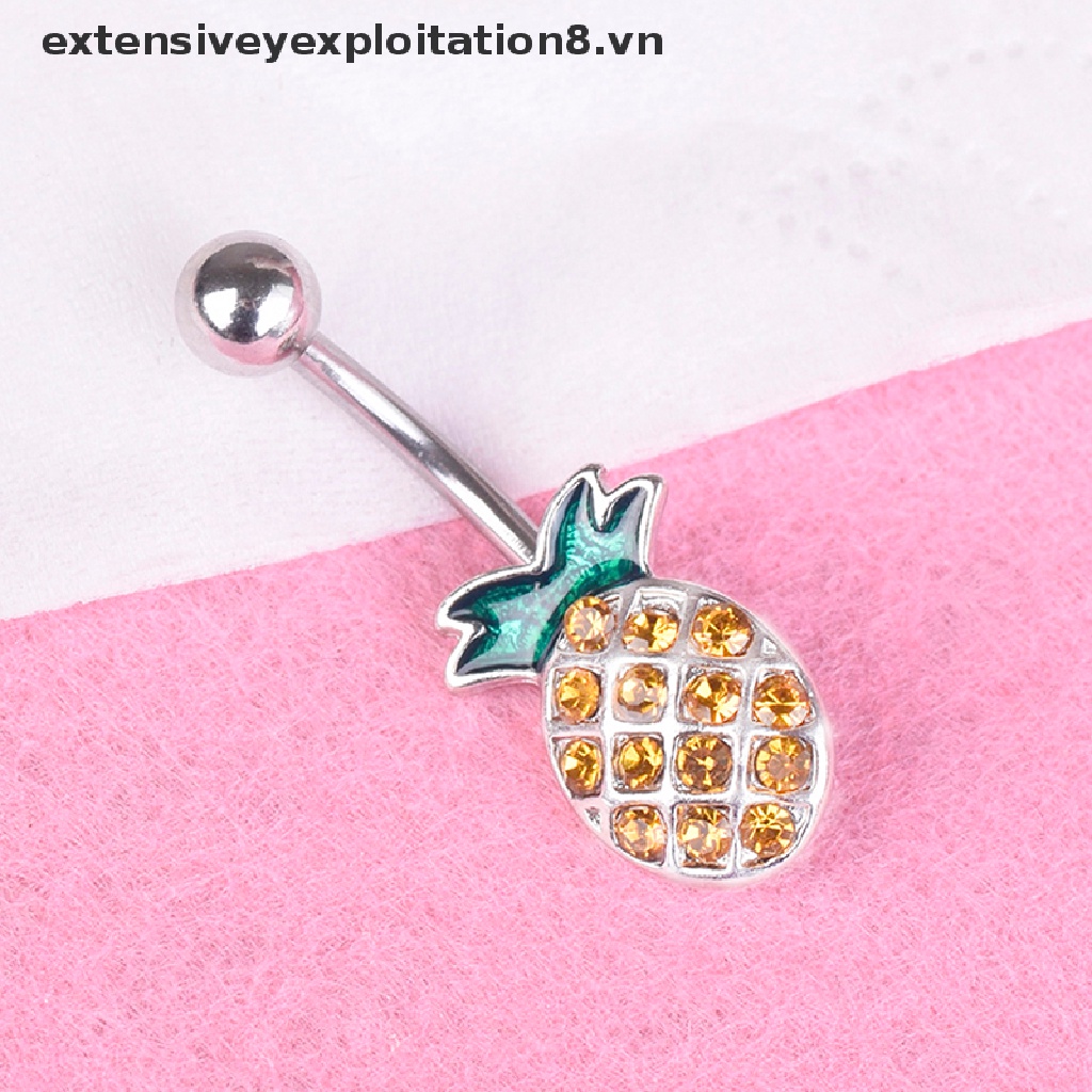 Khuyên Rốn Thép Hình Quả Dứa Đính Đá Pha Lê