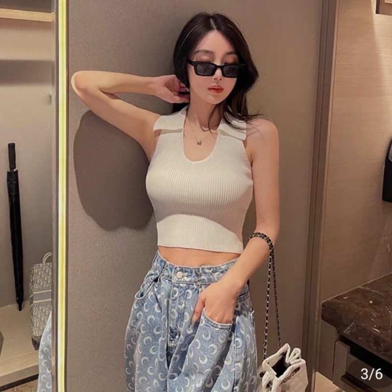 Áo Ba Lỗ Croptop SANJOLI Áo Thun Croptop Có Cổ Balo Nữ Kiểu Ôm Body Sát Nách Đẹp Sexy AO044