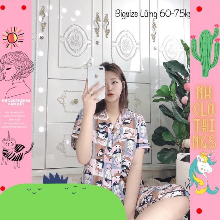 Bộ đồ ngủ, đồ bộ Pijama lụa nữ mặc nhà áo tay ngắn quần lửng chất kate thái Bigsize NH CLOTHINGS