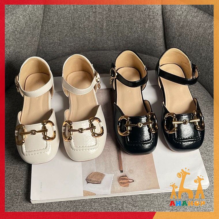 Giày dép sandal bé gái, Sandal mũi vuông quai dán phối móc xích dễ thương đế chống trơn trượt chất da mềm cho bé V601