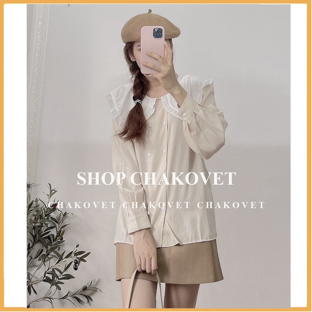 Áo sơ mi nữ kiểu tay bồng CKA884, kiểu áo nữ thiết kế 2 hàng cúc tay dài cổ bèo vải không nhăn mát mịn mặc đẹp dáng xinh | BigBuy360 - bigbuy360.vn