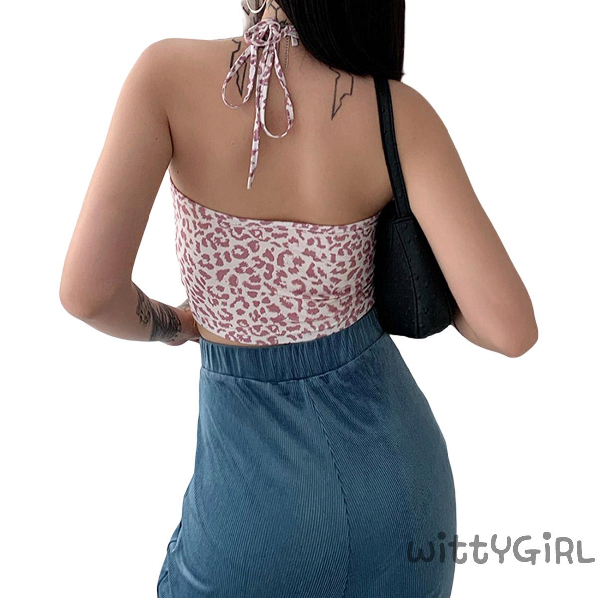 W[]-Women´s Leopard Print Camisole Summer Fashion Sexy V-Neck Halter Lace Up Cropped Top | BigBuy360 - bigbuy360.vn