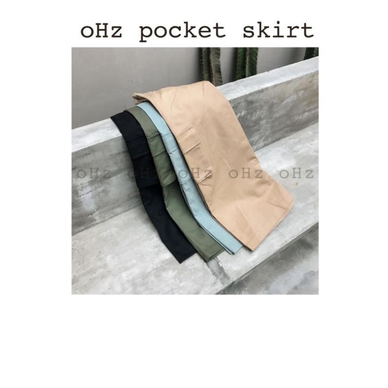 VÁY KAKI DÁNG CHỮ A DÀI NGANG BẮP CHÂN MẶC LÀ ĐẸP ( oHz pocket skirt)  ྇