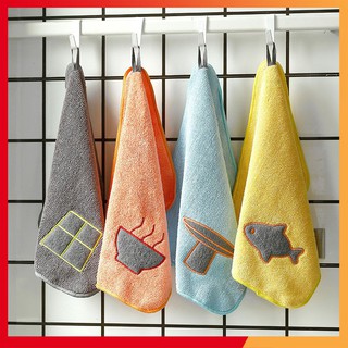 Khăn lau tay nhà bếp siêu thấm có móc treo chất liệu Microfiber mềm mịn xinh
