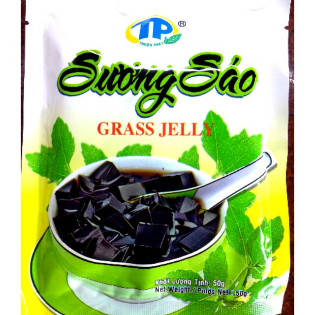 Thạch sương sáo gói 50g, nguyên liệu từ lá cây sương sáo ăn rất mát.