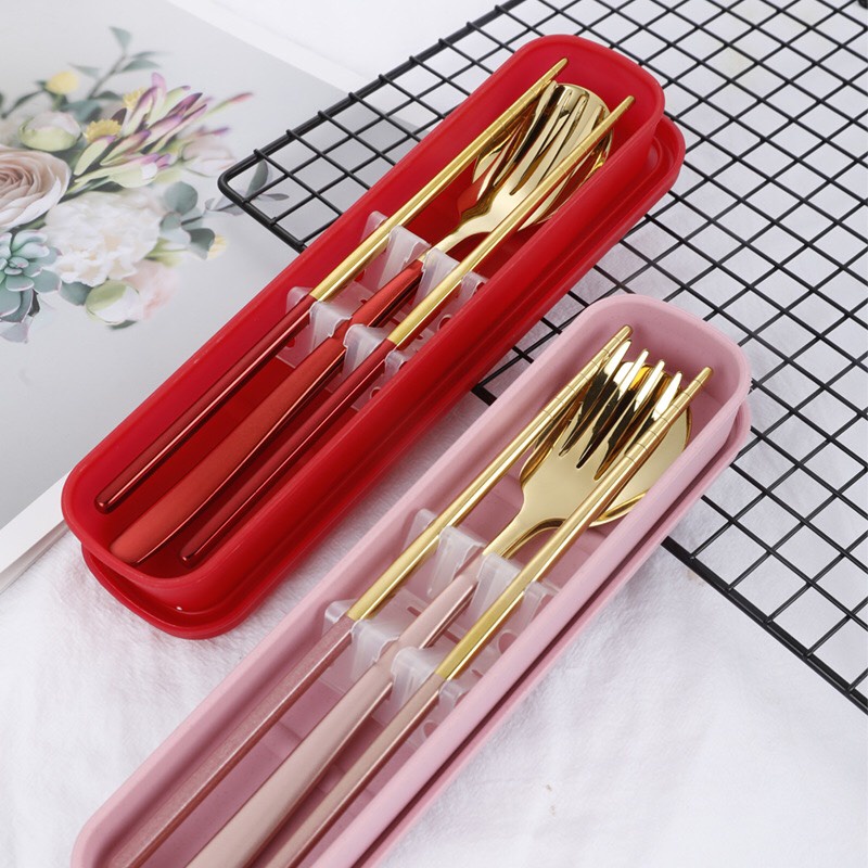 Bộ thìa đũa muỗng dĩa inox 304 mạ vàng cán dài cao cấp - VS169