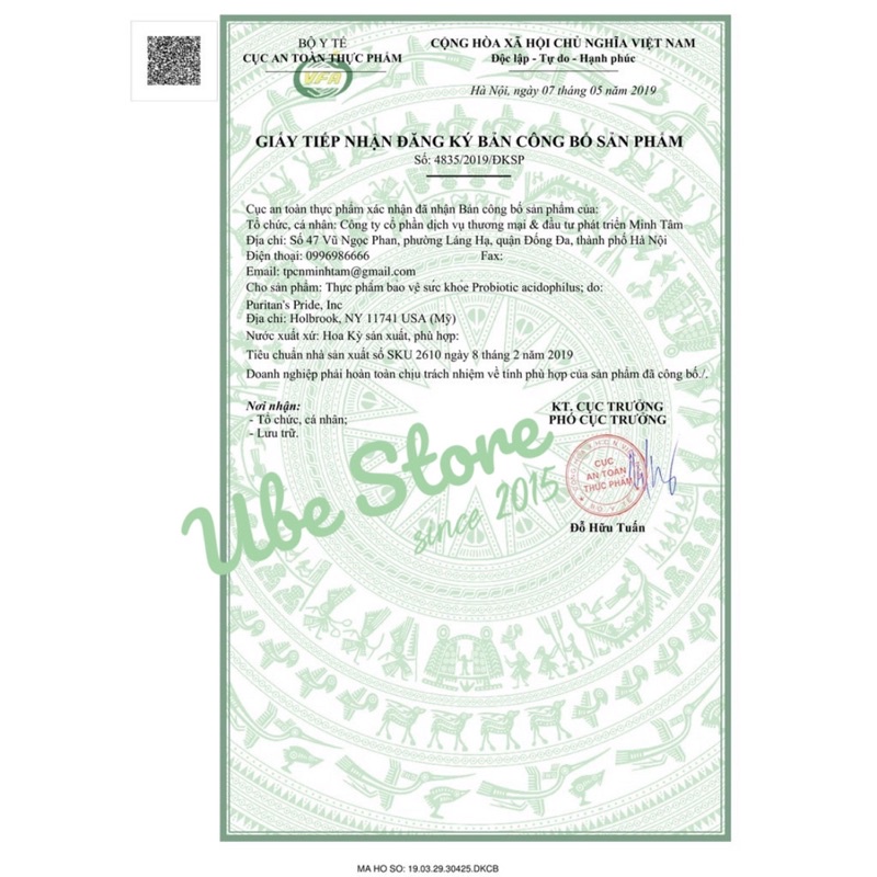 VIÊN UỐNG BỔ SUNG LỢI KHUẨN PURITANS PRIDE PROBIOTIC ACIDOPHILUS LỌ 100 VIÊN