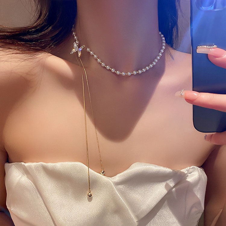 Vòng Cổ 2022 Họa Tiết Bướm Đính Đá Ngọc Trai Thời Trang Sang Trọng Cho Nữ