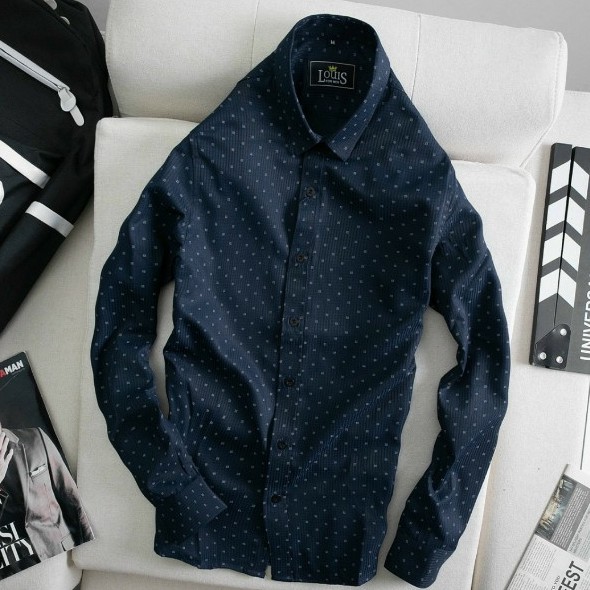 Áo sơ mi nam dài tay cao cấp họa tiết chấm bi , Sơ mi nam chất cotton phong cách lịch lãm công sở