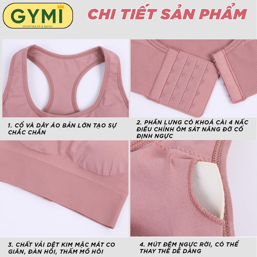 Áo bra tập gym yoga nữ GYMI AL10 kèm mút ngực dáng thể thao khoá cài 4 nấc nâng đẩy cố định ngực