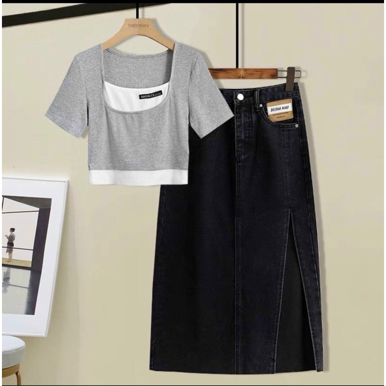 (KÈM ẢNH THẬT) CHÂN VÁY JEANS MIDI XẺ ĐÙI | BigBuy360 - bigbuy360.vn