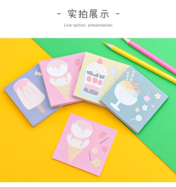 Sổ tay note pad hình ly kem, kem ốc quế