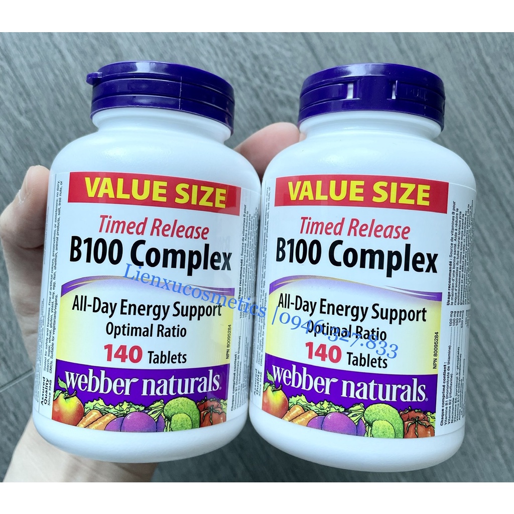 Viên uống vitamin B100 complex Webber Naturals 140 viên; Hsd 2026