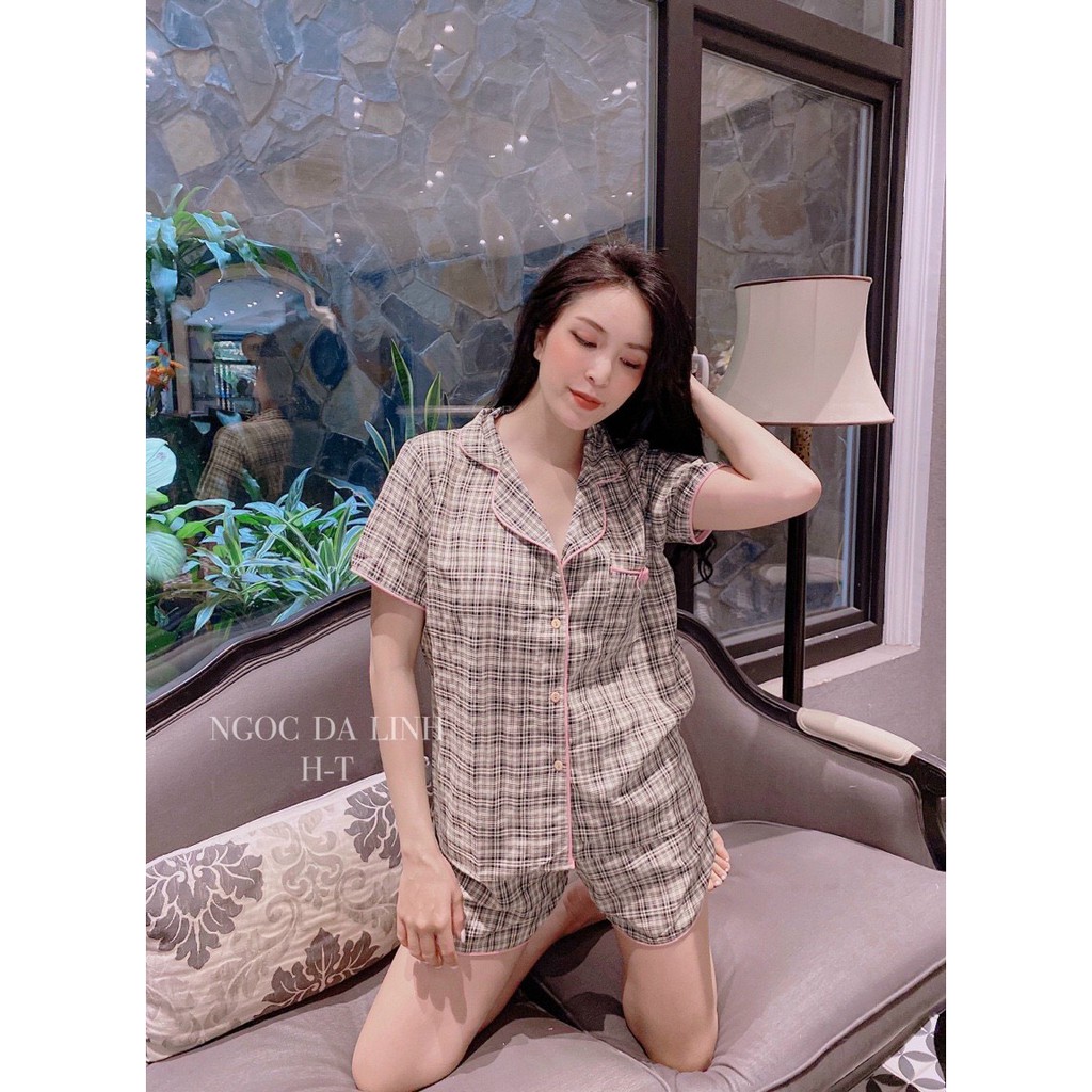 Pijama -Bộ Đồ Mặc Nhà Chất Đũi Xước Quần Đùi Họa Tiết KA Rô [Kèm ảnh Thật] | BigBuy360 - bigbuy360.vn