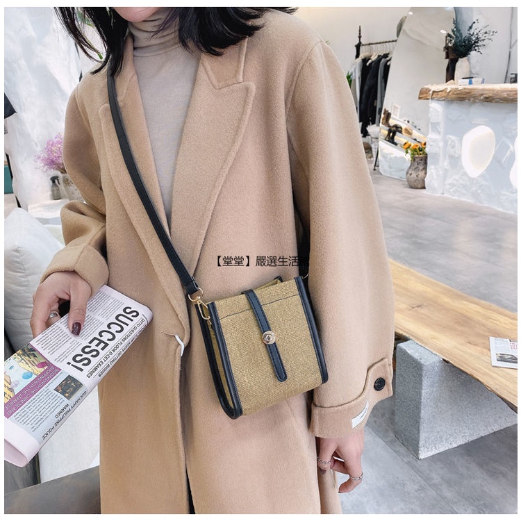 Mini Bucket Bag Phiên bản Hàn Quốc Thời trang Canvas Bag Crash Màu PU Da Phụ nữ Nhỏ Sling Bag