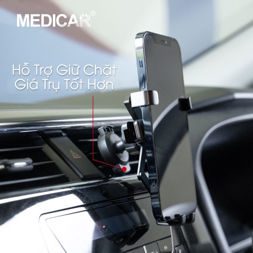 Giá đỡ điện thoại ô tô chống rung MEDICAR V1, kẹp điện thoại khe gió xe hơi cứng cáp, thao tác 1 tay