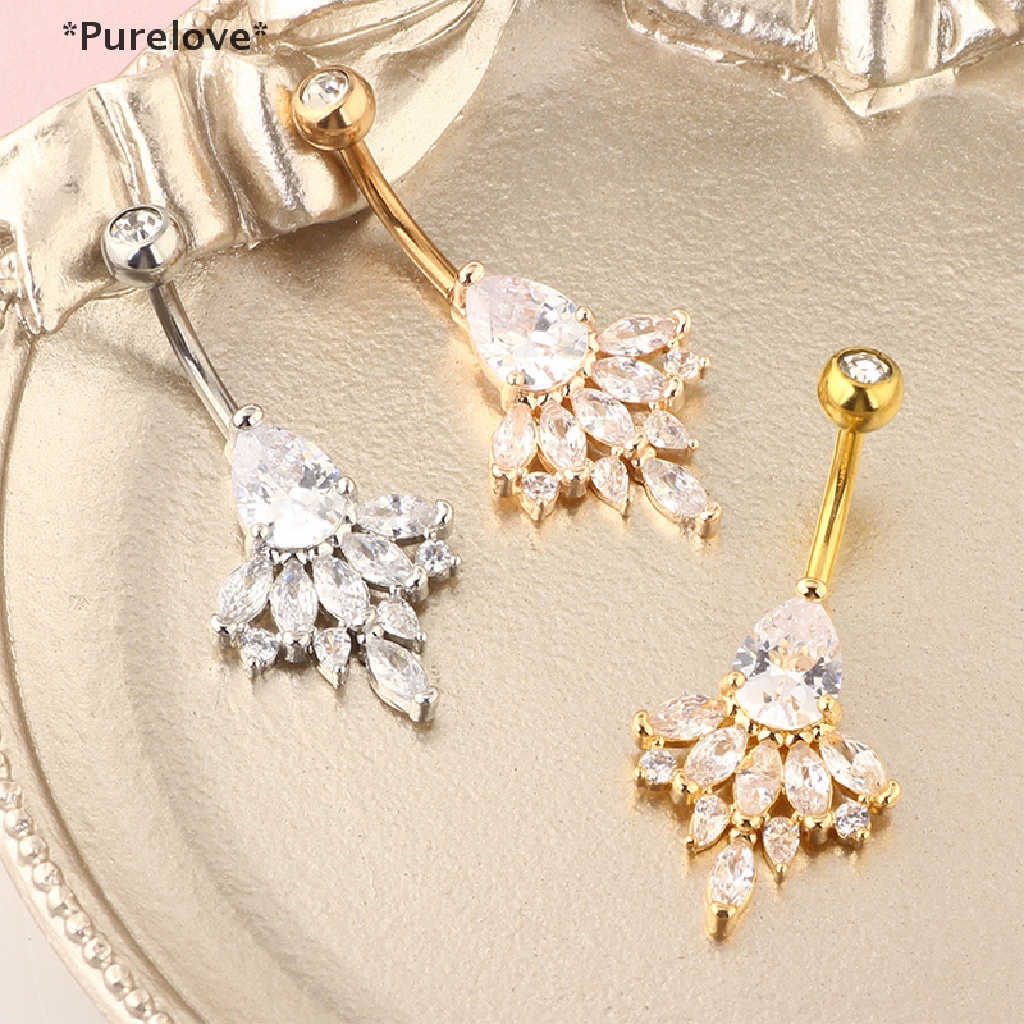 [Purelove] Khuyên Rốn Bằng Thép Không Gỉ Đính Đá Zircon Tinh Tế Cho Nữ