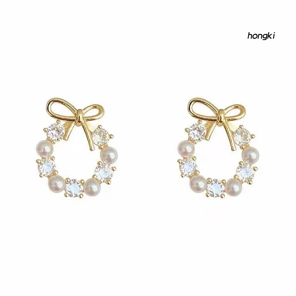 Đôi Khuyên Tai Hình Nơ Đính Ngọc Trai Xinh Xắn