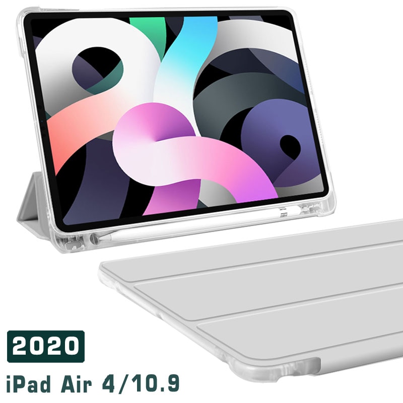 Bao Da Nắp Gập Trong Suốt Có Ngăn Đựng Bút Cho Ipad Air 4 10.9 2020 10.2 8th 7th Mini 5 Air 3 10.5 "Pro 11