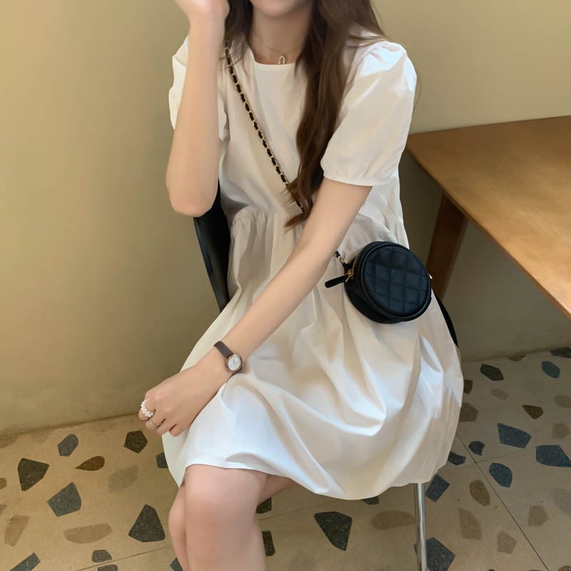 Đầm tay ngắn màu trơn xinh xắn cho nữ | BigBuy360 - bigbuy360.vn
