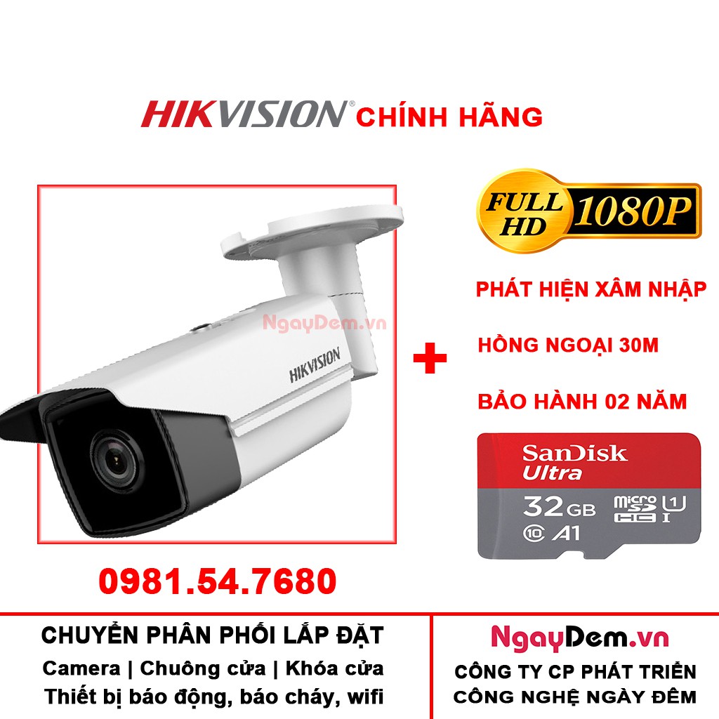 Camera IP Hikvision 4MP/8MP Thân Trụ DS-2CD2T43G0-I5/DS-2CD2T83G0-I8 Hồng Ngoại Xa - Hàng chính hãng bảo hành 24 tháng