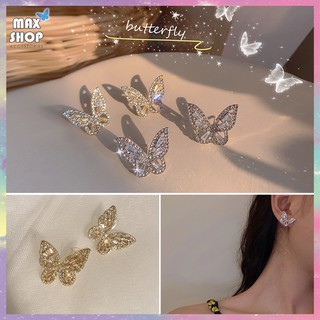 Bông tai, khuyên tai hình Bướm đính đá lấp lánh titan thép không gỉ cực xinh