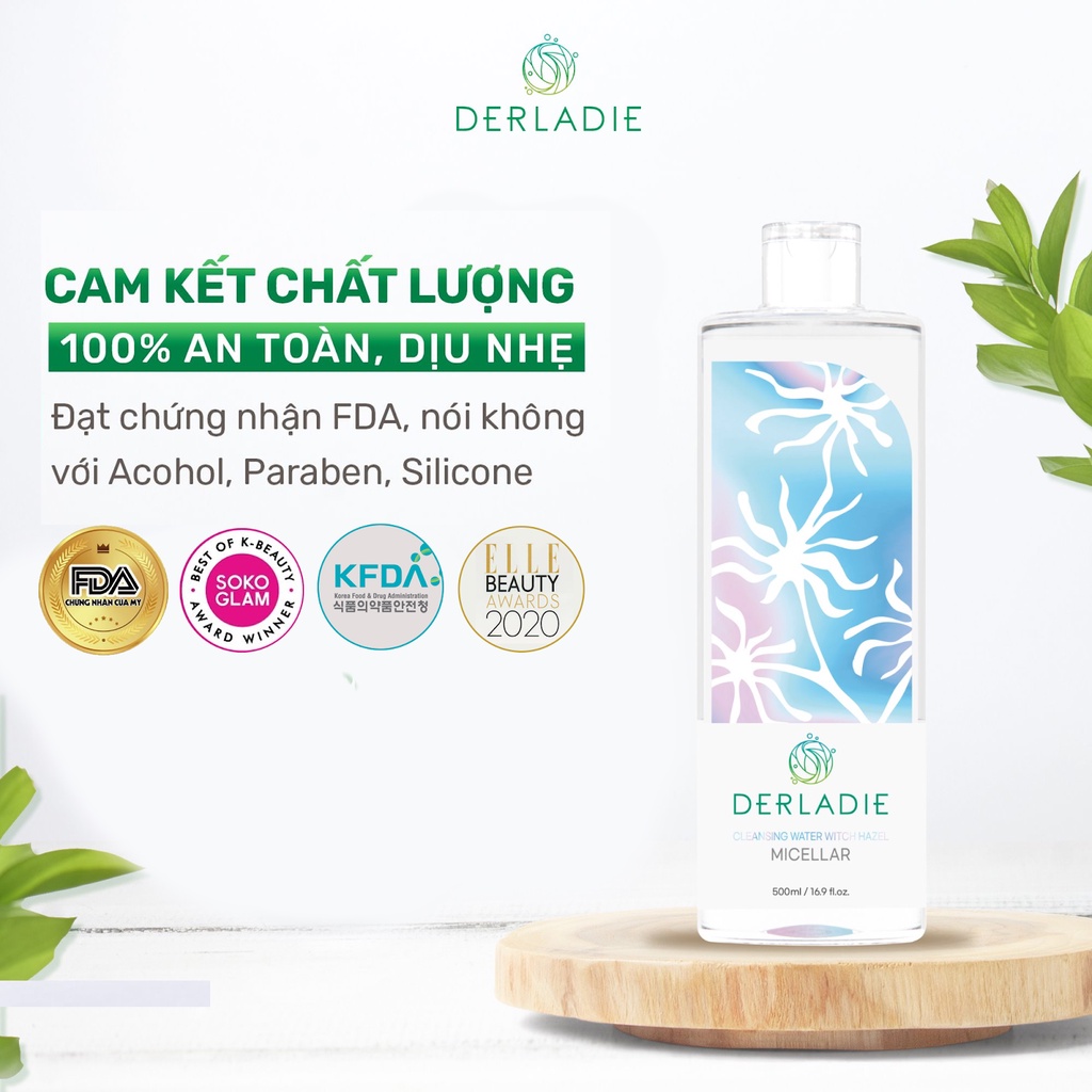 Nước Tẩy Trang Derladie Cây Phỉ Dành Cho Da Dầu Mụn Cleansing Water Witch Hazel