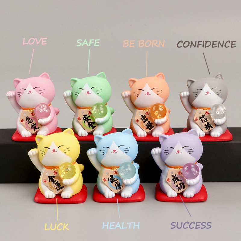 Set 7 Mô Hình Mèo May Mắn Nhiều Màu Trang Trí Nội Thất