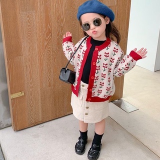 Áo khoác len cardigan cho bé gái KIDPLANET áo len cherry trẻ em dệt kim