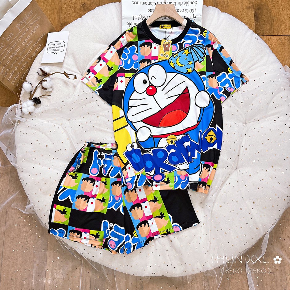 Bộ Ngủ Pijama Bigsize Thun Lạnh 3D Cao Cấp Tay Ngắn Quần Đùi Họa Tiết Hoạt Hình Dễ Thương