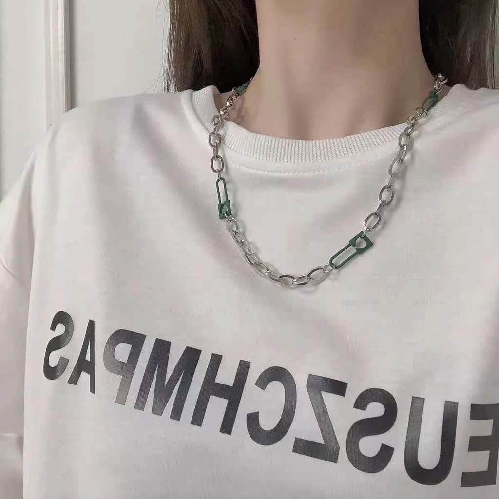 Vòng cổ Mặt Hình Ghim Cài Màu Xanh Lá Đậm Phong Cách hip hop Thời Trang Mới Dành Cho Nam Và Nữ