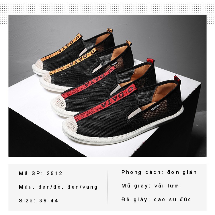 Slip on lưới - Giày lười lưới nam cao cấp - 2 màu đen sọc đỏ & đen sọc vàng - Mã SP 2912 | BigBuy360 - bigbuy360.vn