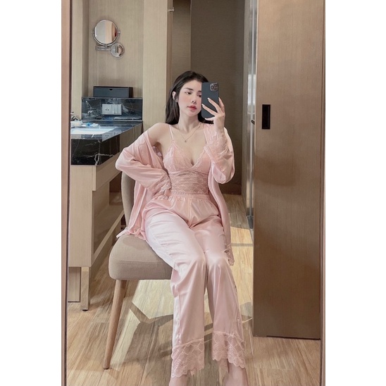 Đồ bộ mặc nhà, đồ ngủ nữ, kèm mút ngực, áo choàng ngoài, lụa satin mềm mịn | BigBuy360 - bigbuy360.vn