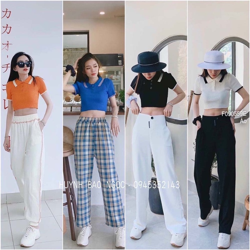 Áo len croptop cổ phối viền