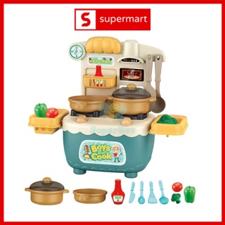 Bộ Nấu Ăn Xe Đẩy Cửa Hàng Nhà Bếp, Đồ Chơi Nhà Bếp Cho Bé, Nhựa ABS An Toàn Ssupermart