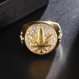 Nhẫn kim cương hình chiếc lá đính ngọc trai zircon phong cách hip hop Âu Mỹ cho nam 