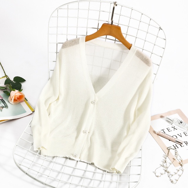 Áo cadigan len nhũ mỏng khuy ngọc, ảnh thật cuối | BigBuy360 - bigbuy360.vn