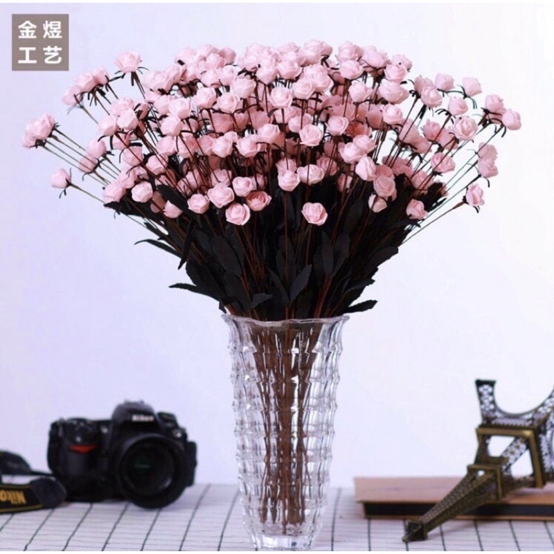 Hồng mini dạng bụi hoa giả,hoa giấy,cành 15 bông hoa nhí