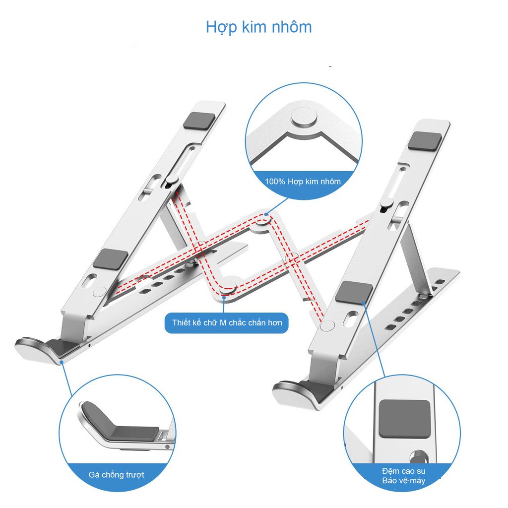 Giá đỡ laptop nhôm CAO CẤP - 2 CHỐT, kệ đỡ máy tính bảng, macbook, ipad tản nhiệt, gấp gọn tiện , chịu lực siêu tốt