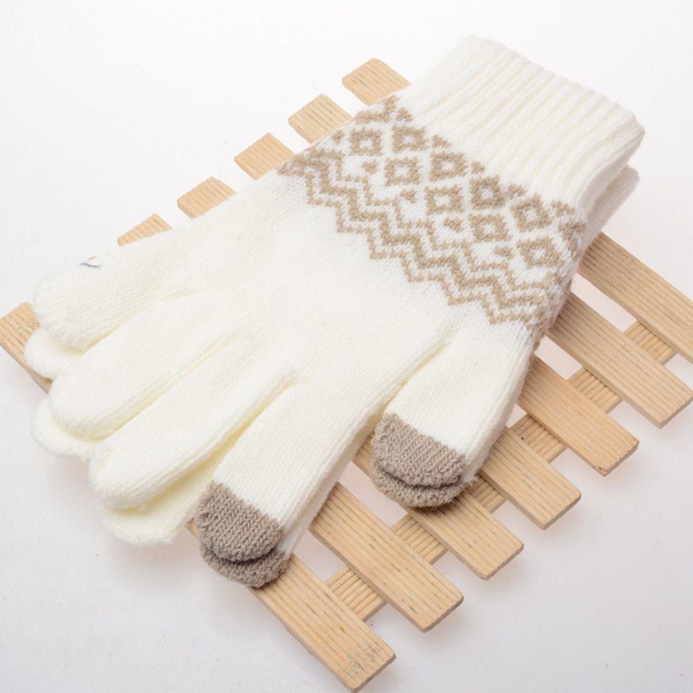 Găng Tay Len Jacquard Nam Giữ Ấm Có Thể Chạm Màn Hình Cảm Ứ